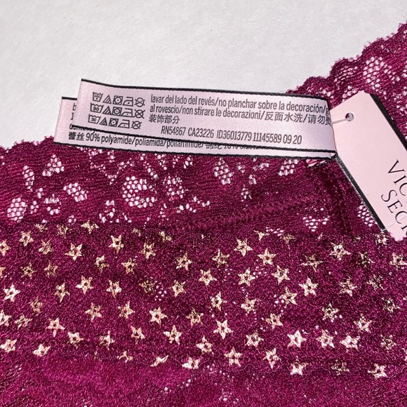 Lg NWT Victoria's Secret Cheeky Gold Star Sheer Lace Burgundy Maroon Panties New - Picture 9 of 13